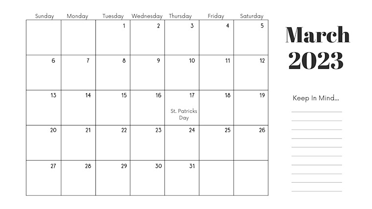 blank march 2023 calendar