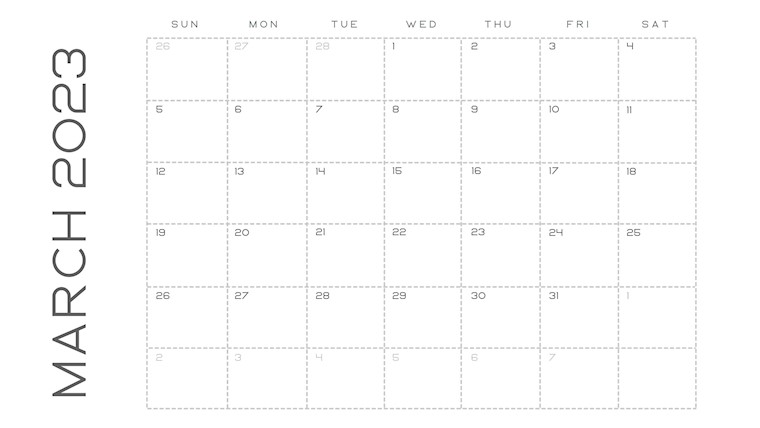 blank simple march 2023 calendar