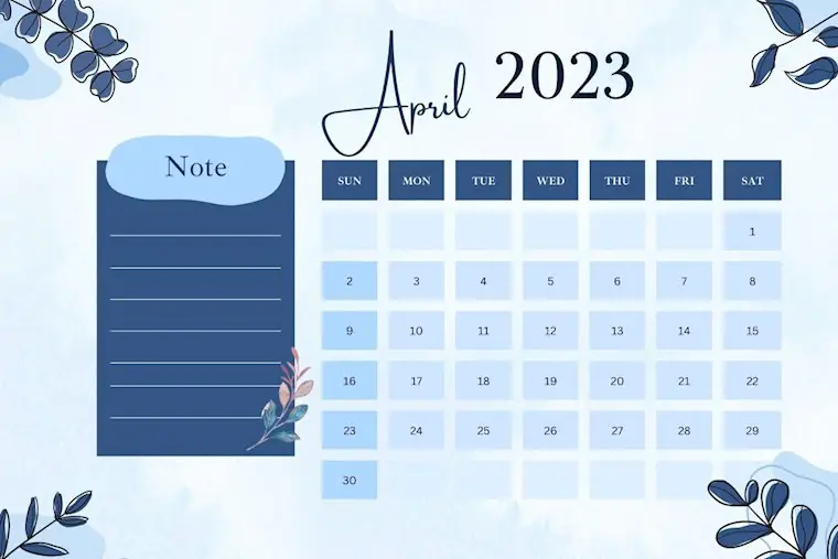 blue abstract floral april 2023 calendar