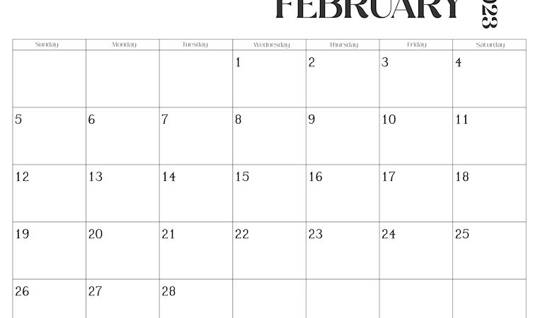 bold february calendar 2023