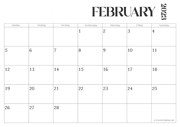 15 Minimalist Printable February 2023 Calendars: Free Download - Onedesblog