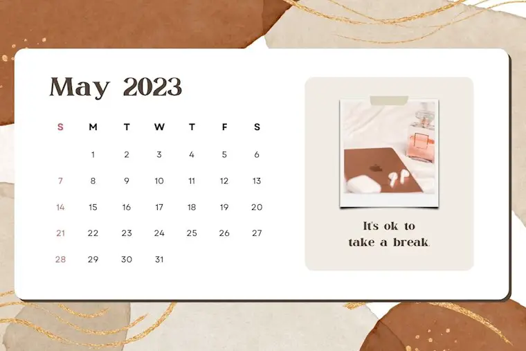 brown abstract watercolor may 2023 calendar