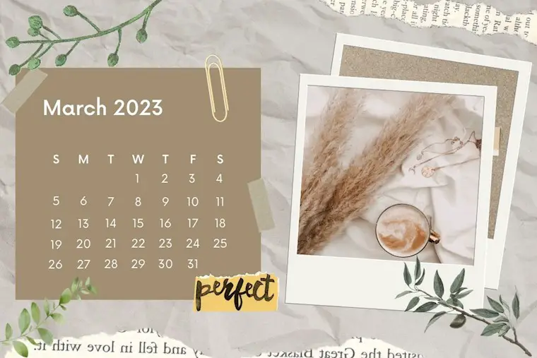 brown aesthetic march 2023 calendar