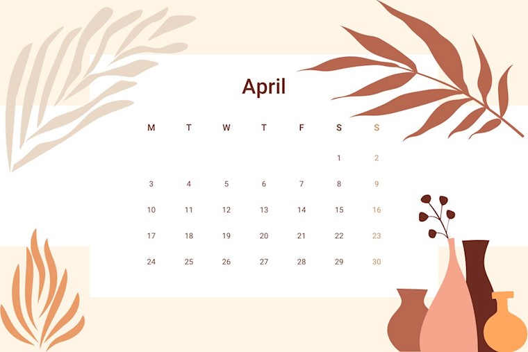 brown cute bohemian pottery april 2023 calendar