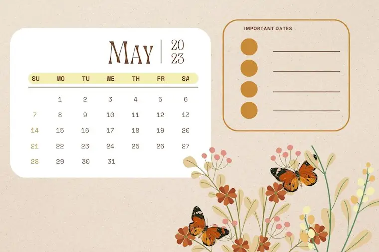 brown floral may 2023 calendar