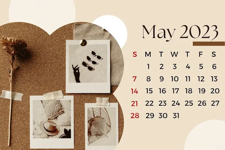 brown minimalist may 2023 calendar