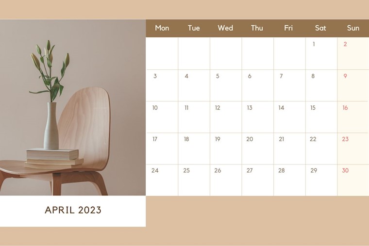 brown minimalist modern april 2023 calendar