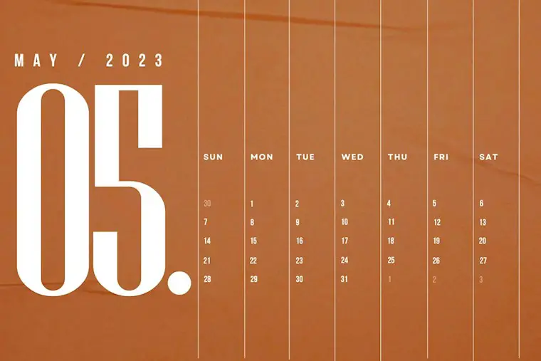 brown orange and white may 2023 calendar