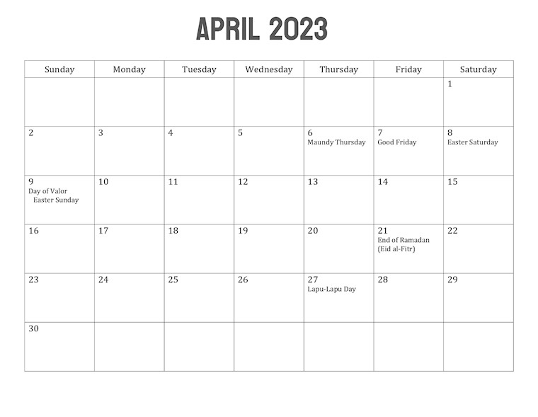 clean holidays april 2023 calendar