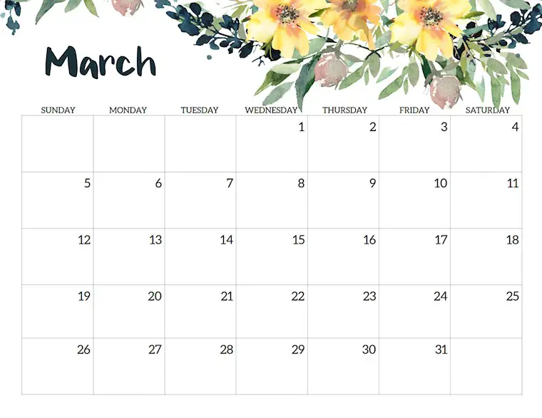 clean march calendar 2023