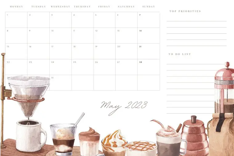 coffee minimalist may 2023 calendar