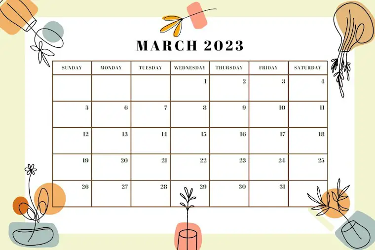 cute abstract canva march 2023 calendar