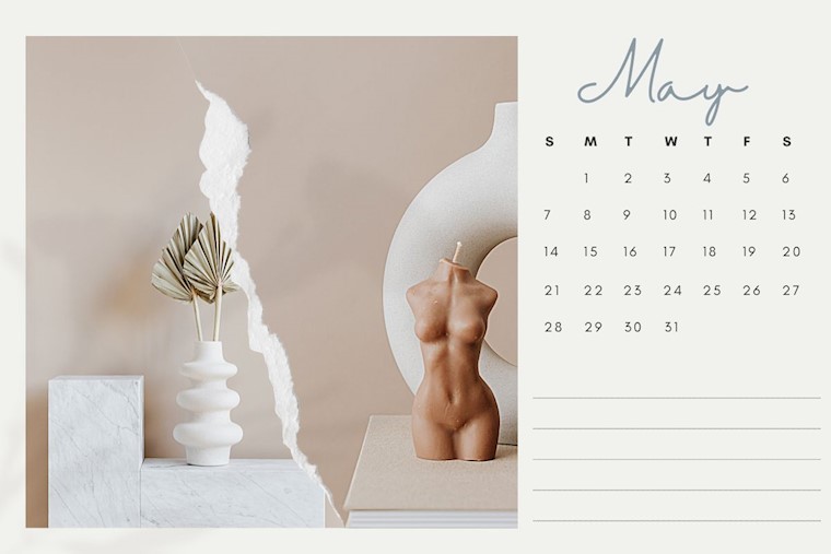 cute candle beige may 2023 calendar