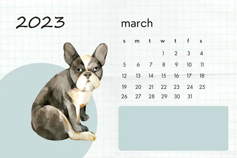 cute dog march 2023 calendar