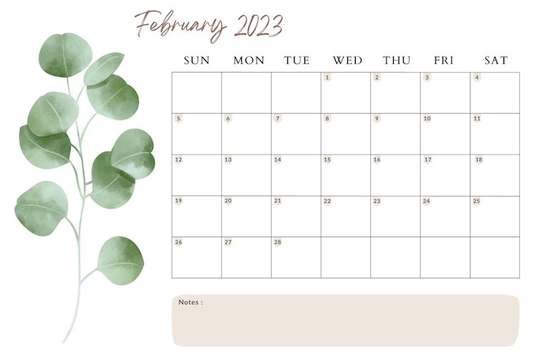 cute minimalist february 2023 calendar