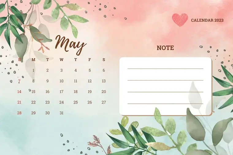 cute pastel may 2023 calendar