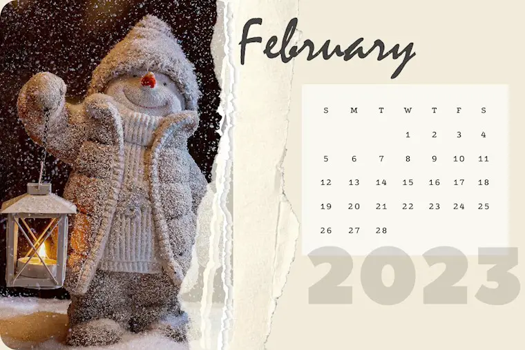 cute snowman february 2023 calendar