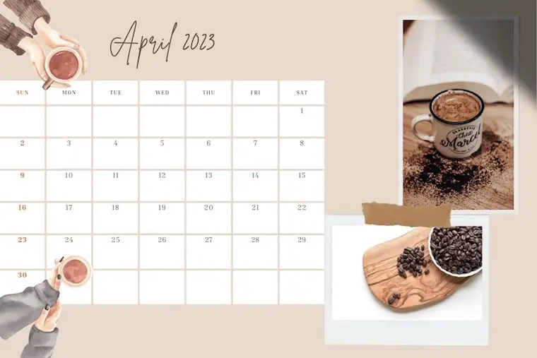 elegant aesthetic coffee april 2023 calendar