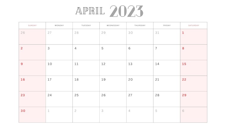 elegant april 2023 calendar