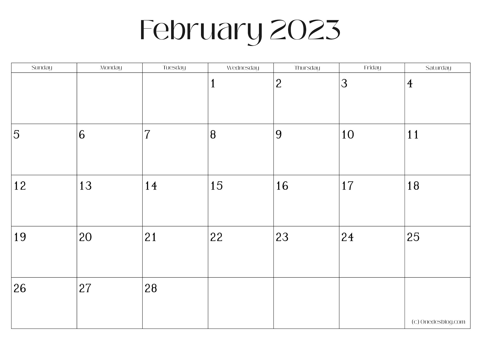 29 Free Printable February 2023 Calendars to Download - Onedesblog