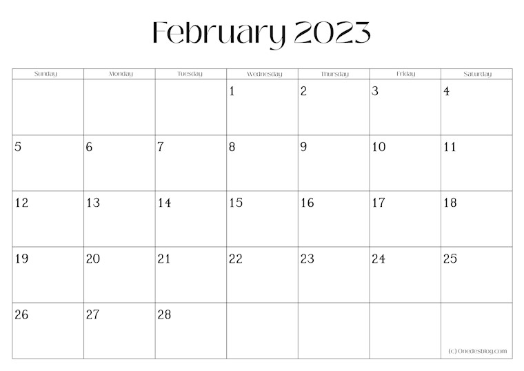 elegant february calendar 2023
