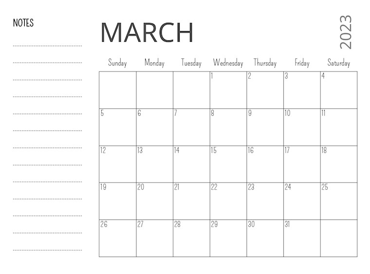 elegant march 2023 calendar