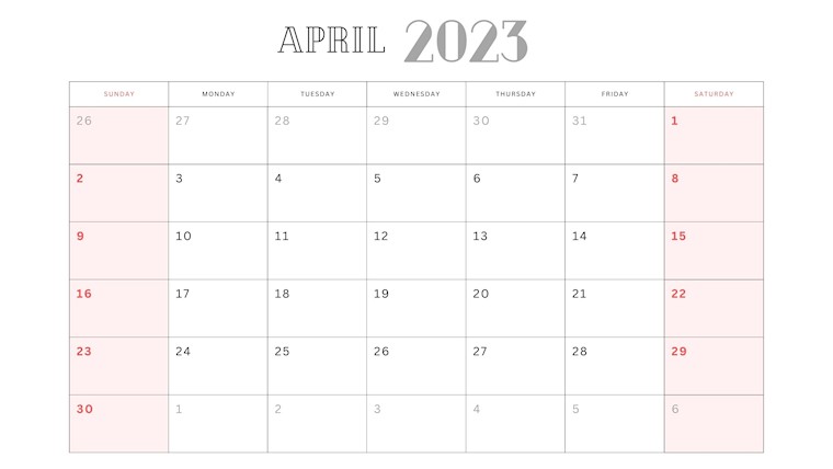 free april 2023 calendar