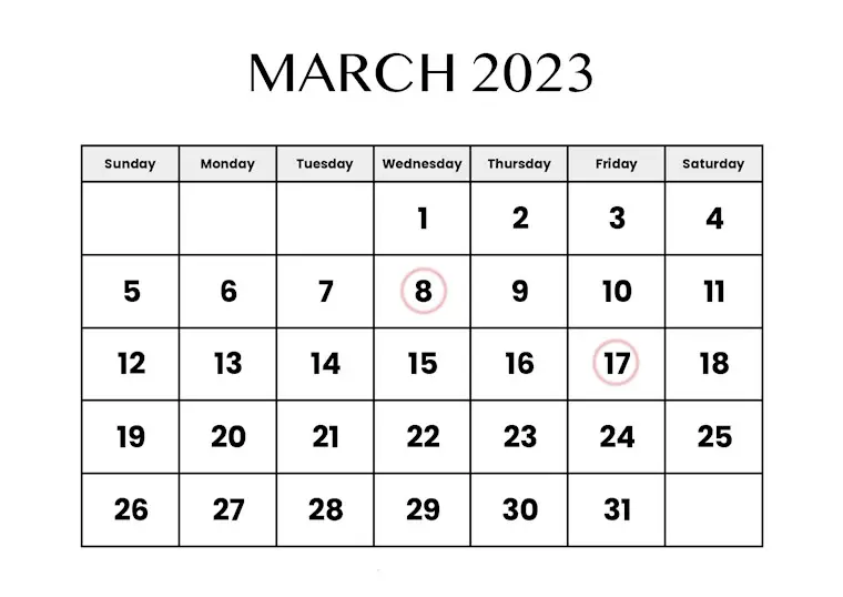 21 Minimalist Basic Printable March Calendars 2023 - Onedesblog