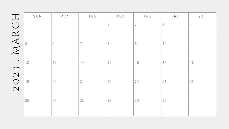 gray simple minimalist march 2023 calendar
