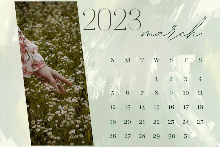 green and gold march 2023 calendar