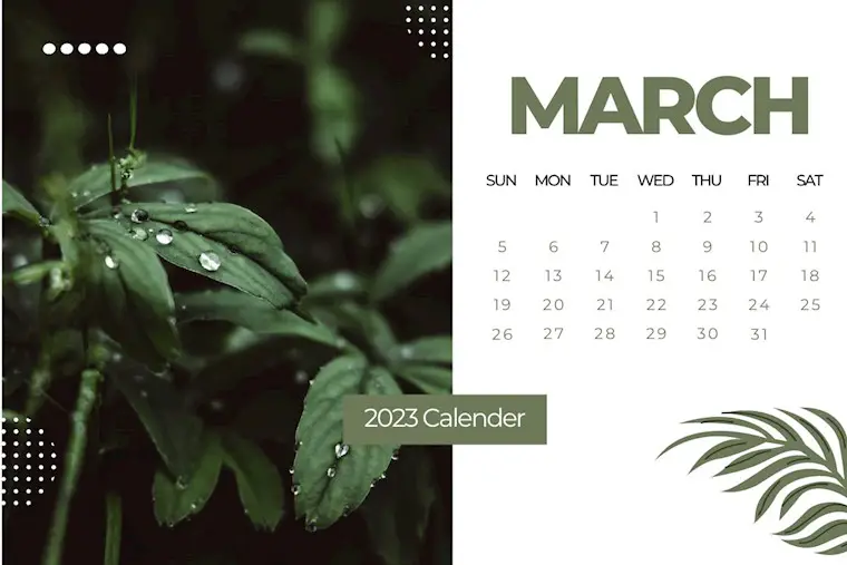 green and white leaves photography march 2023 calendar
