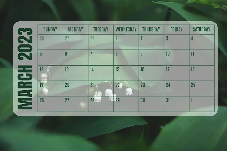 green customizable march 2023 calendar