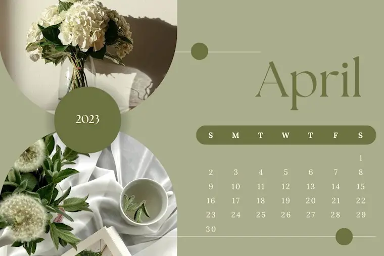 green minimalist april 2023 calendar
