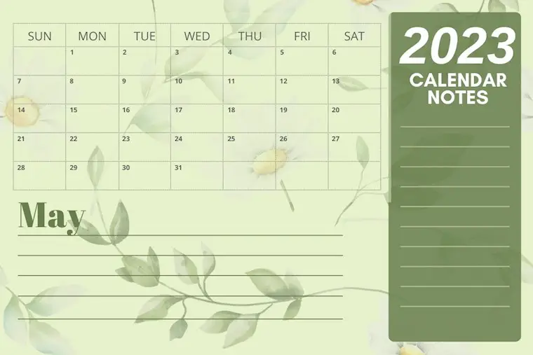 green organic may 2023 calendar