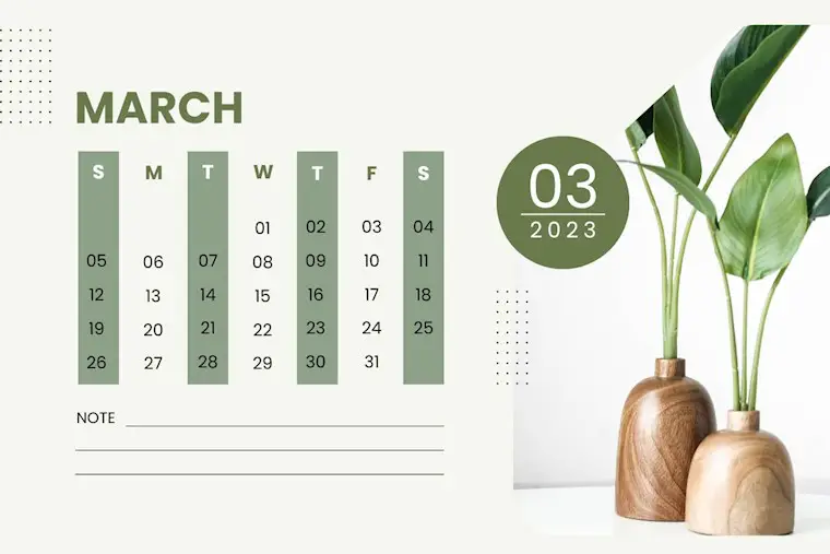 green plant minimalist march 2023 calendar