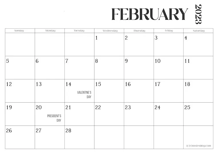 holidays us elegant february calendar 2023