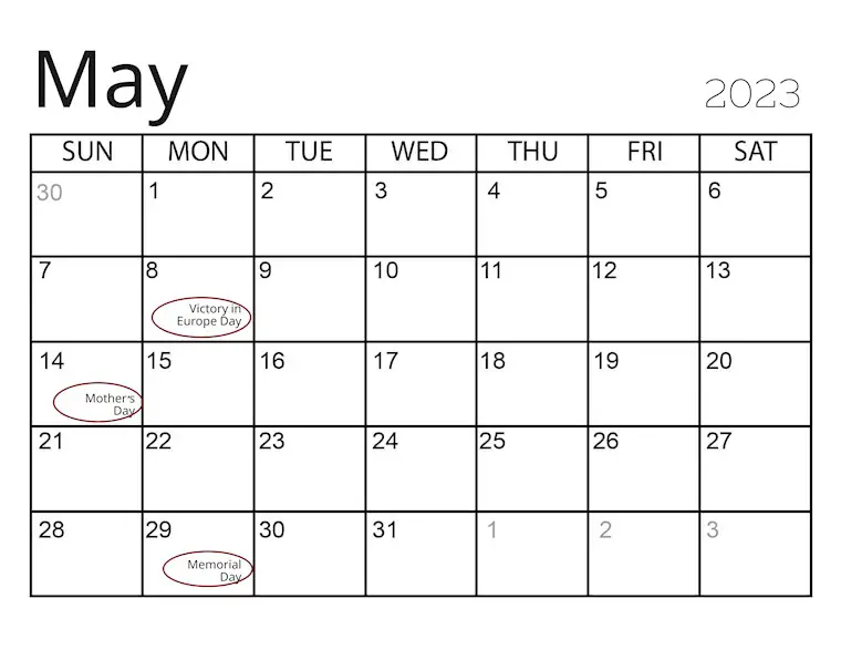 may 2023 calendar with holidays usa