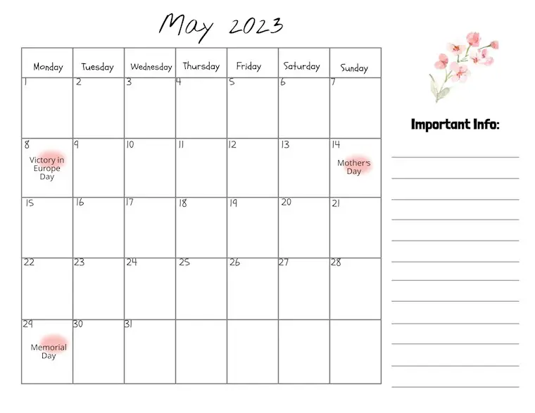minimalist may 2023 calendar