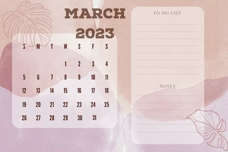 minimalist pastel march calendar 2023