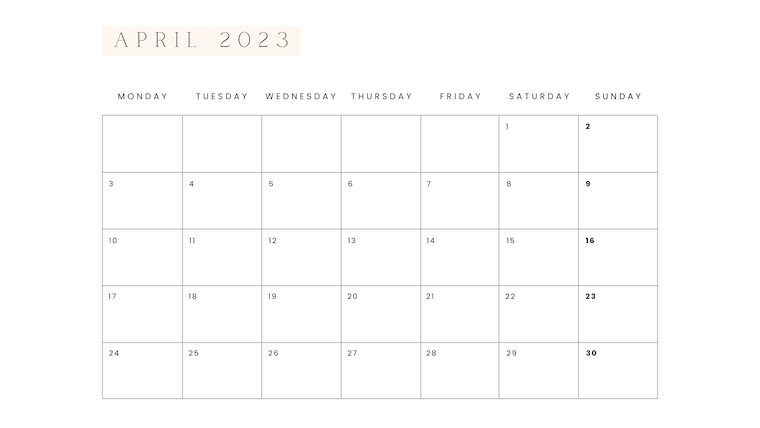 modern calendar april 2023