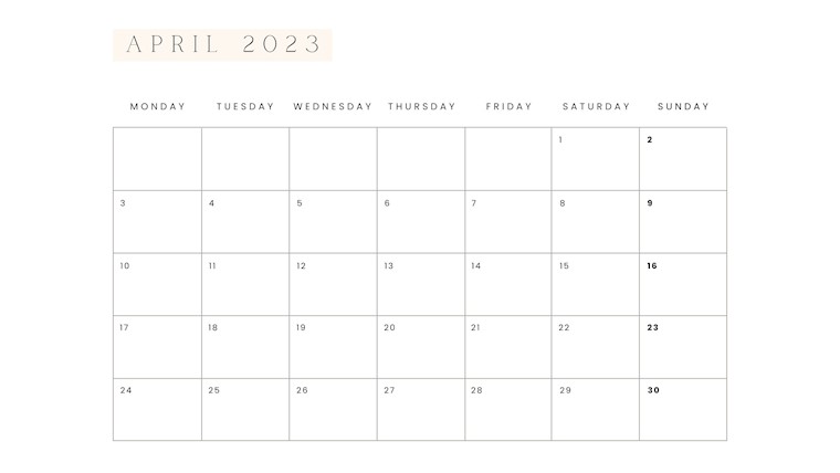 23 Minimalist April Calendars 2023 with Holidays - Onedesblog