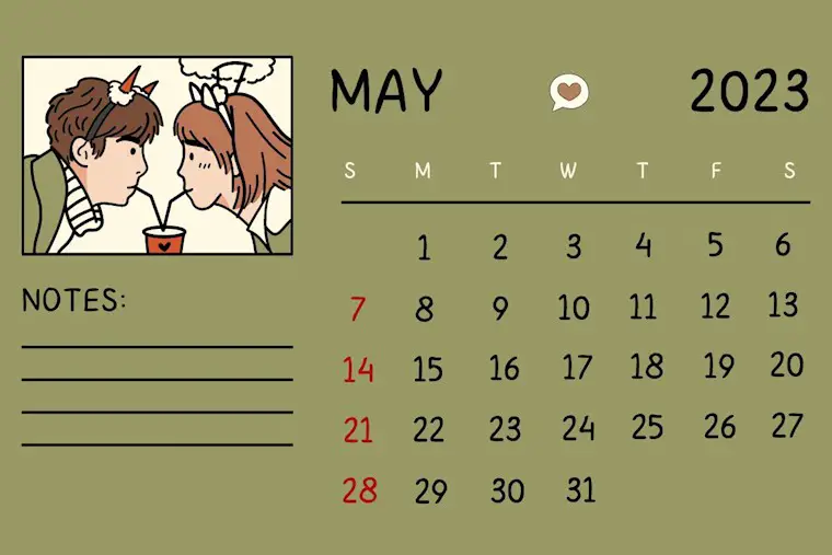 modern romantic may 2023 printable calendar
