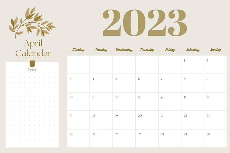 monthly elegant aesthetic april 2023 calendar