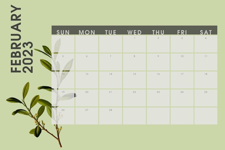 olive pastel february 2023 calendary