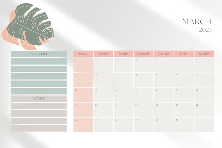 pastel minimalist march 2023 calendar