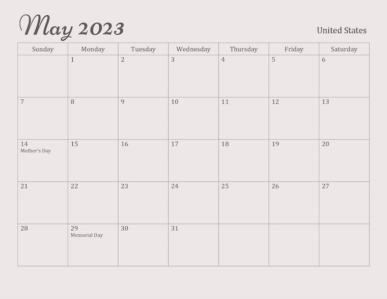 pastel minimalist may 2023 calendar