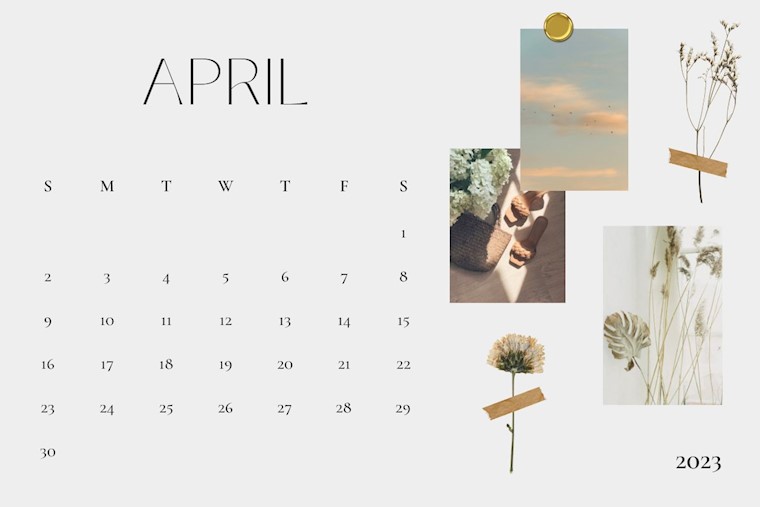 pastel minimalist photo april 2023 calendar
