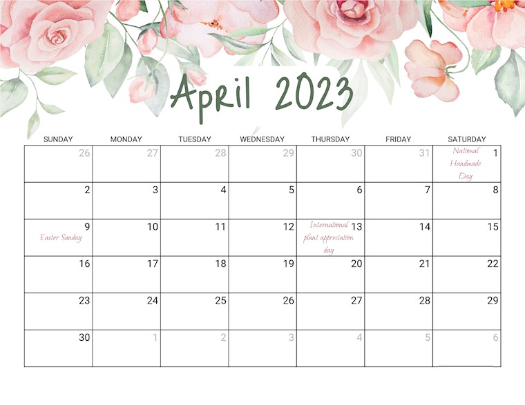 pastel simple april calendar 2023