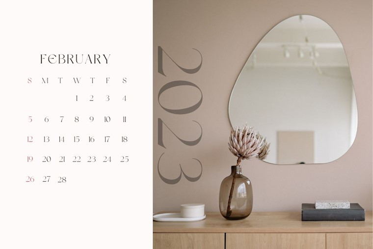 pink cream minimalist home decoration calendar february 2023