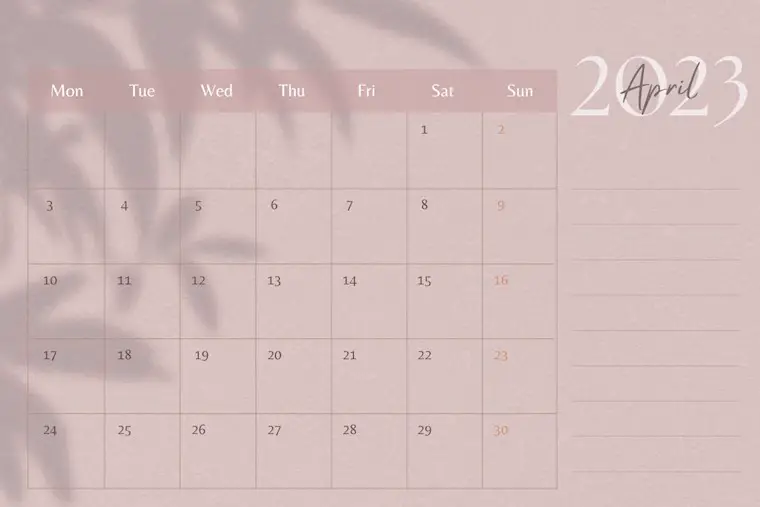 pink minimalist april 2023 calendar